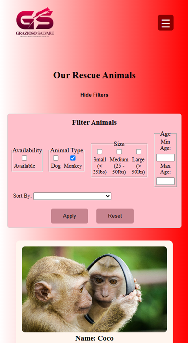 Mobile Angular frontend animal list view